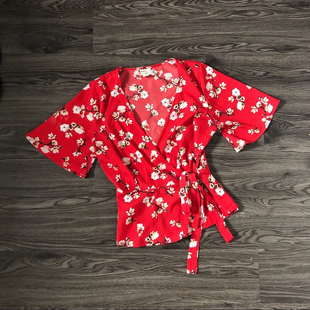 Wrap Surplice Short Sleeve Shirt